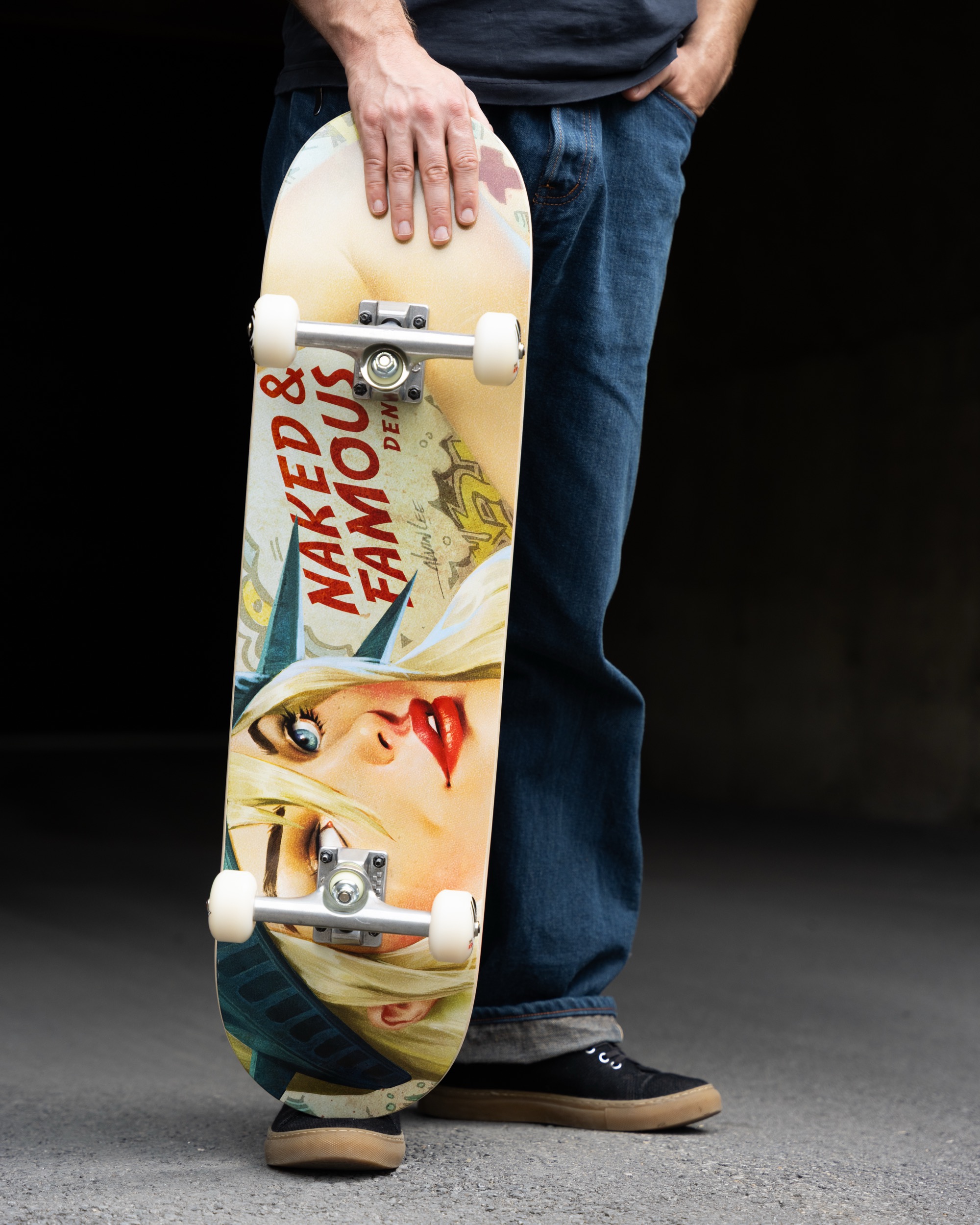 Naked & Famous Denim skateboard deck artwork